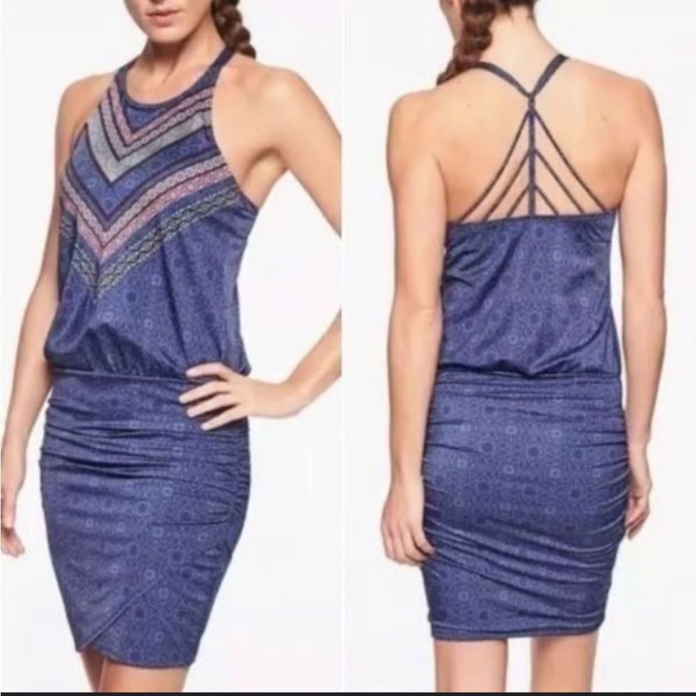 Athleta Aqualuxe Print Swim Dress Womens Size Small Blue